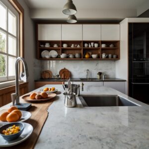 kitchen-counter-with-coocked-dish-and-clean-utensils